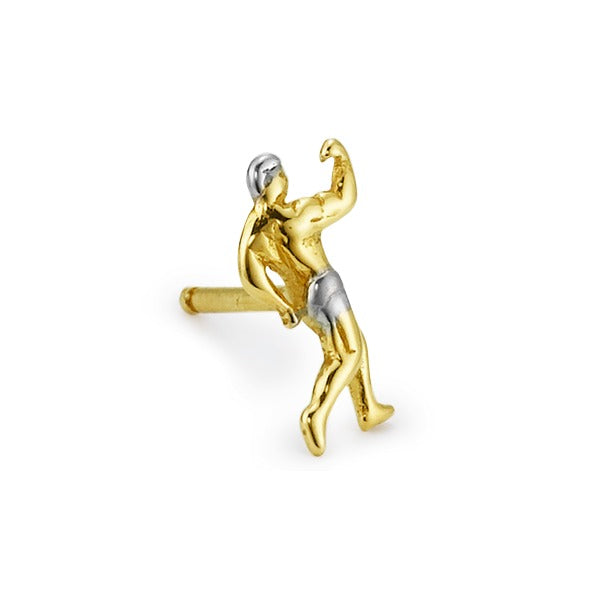 Single stud earring 18k Yellow Gold Bodybuilding, Strength Sport