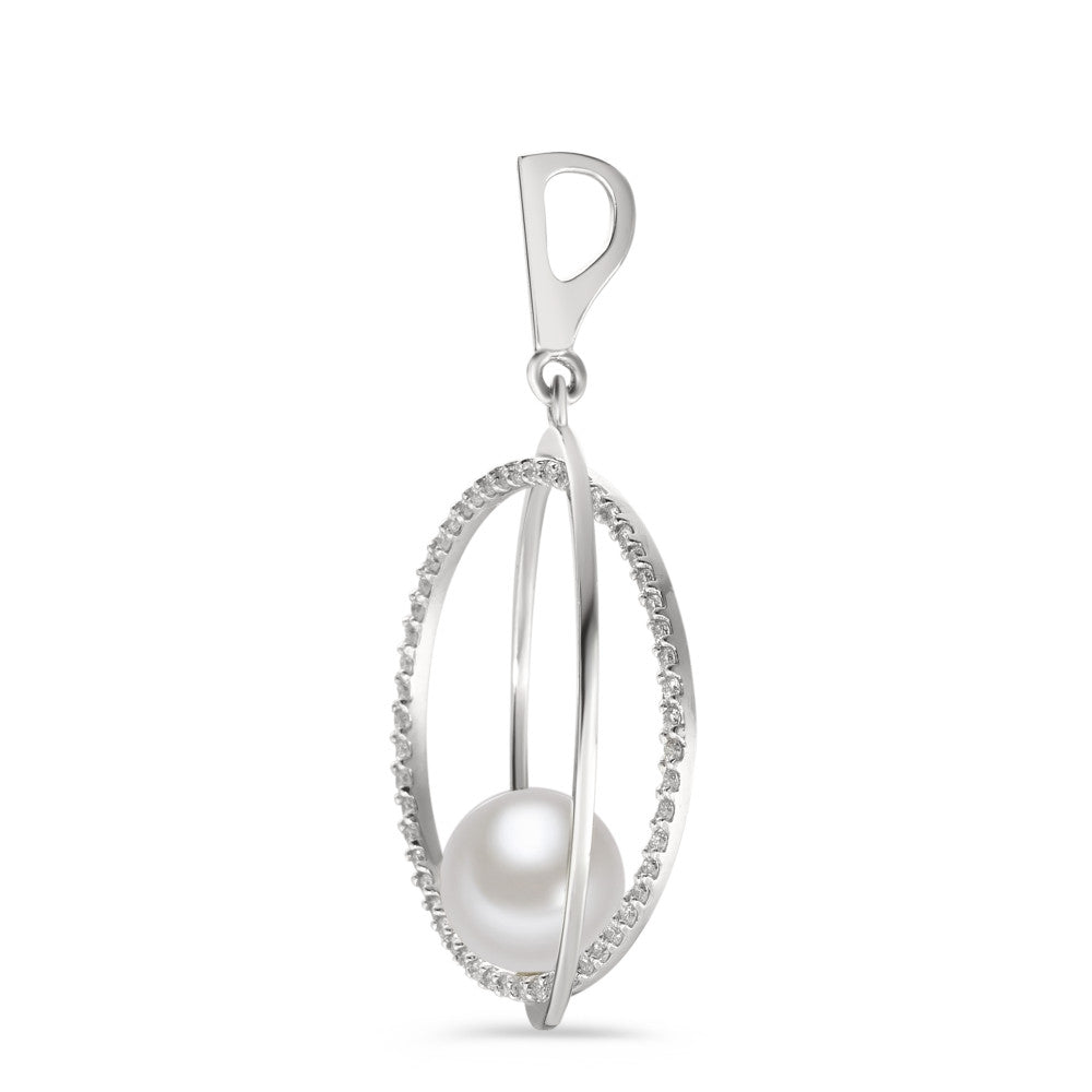 Pendant 18k White Gold Diamond 0.35 ct, 55 Stones, w-si Freshwater pearl