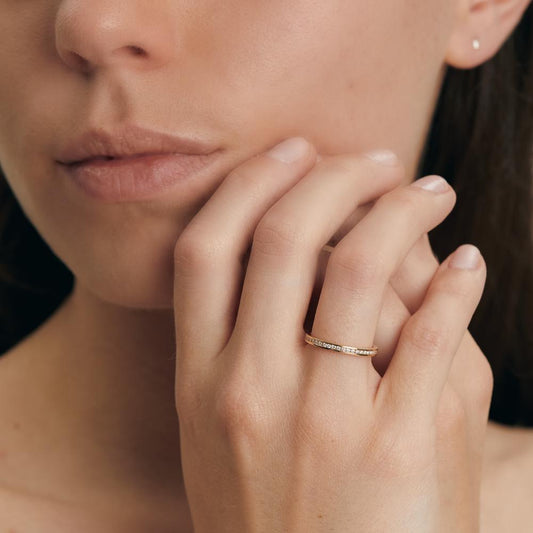 Memory ring 18k Yellow Gold Diamond 0.25 ct, 50 Stones, w-si