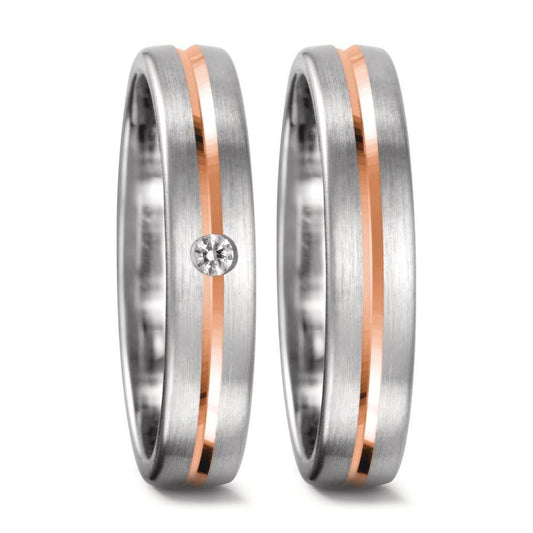 Wedding Ring 18k White Gold, 18k Red Gold Diamond 0.04 ct, tw-vsi