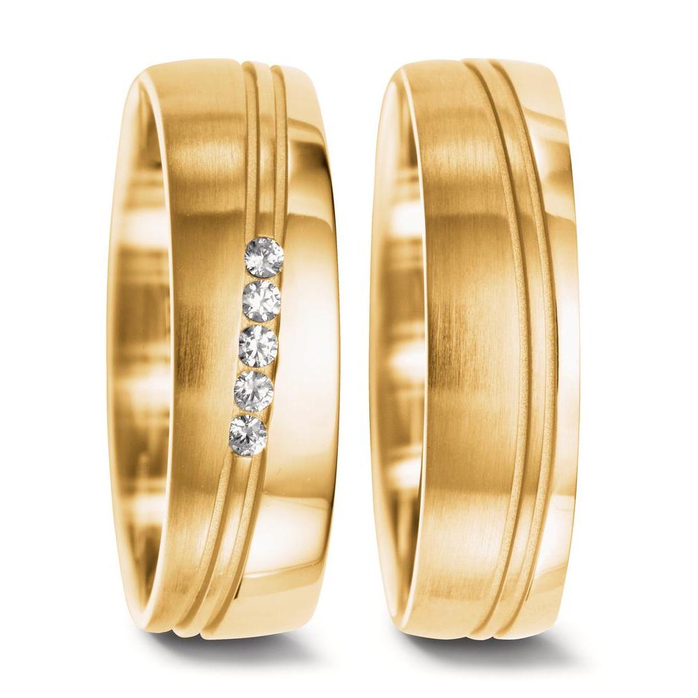 Wedding Ring 18k Yellow Gold Diamond 0.075 ct, 5 Stones, w-si