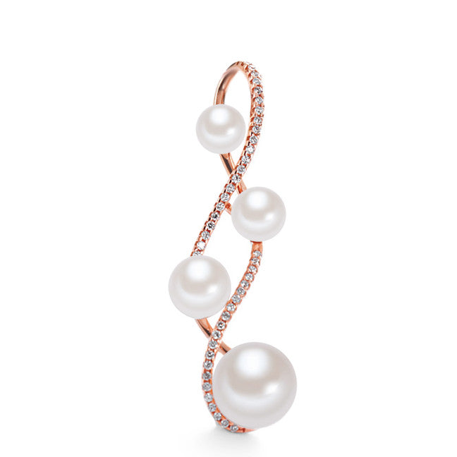 Pendant 18k Red Gold Diamond 0.22 ct, 43 Stones, w-si Freshwater pearl White, 4 Pearls 5.5-6 mm