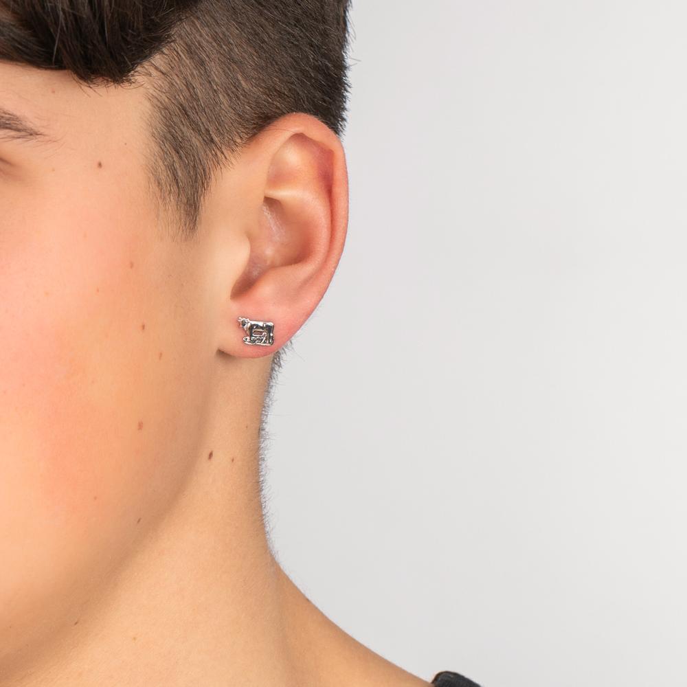 Single stud earring Silver Rhodium plated Cow