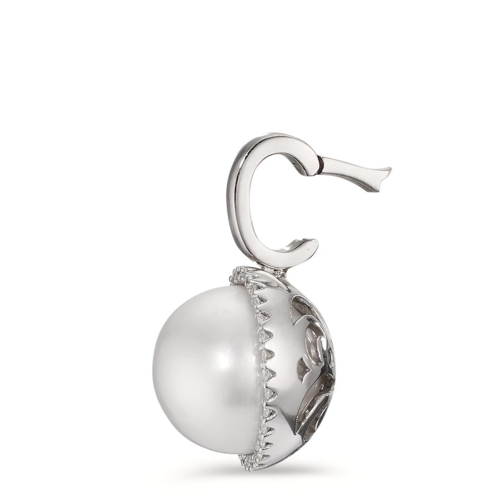 Pendant 18k White Gold Diamond White, 0.19 ct, 32 Stones, brilliant, tw-vsi Freshwater pearl White, 12.5 mm Ø16 mm
