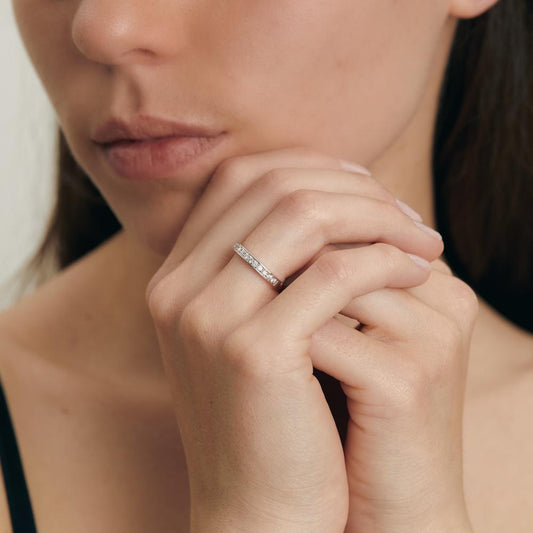 Memory ring 18k White Gold Diamond White, 0.33 ct, 19 Stones, brilliant, w-si