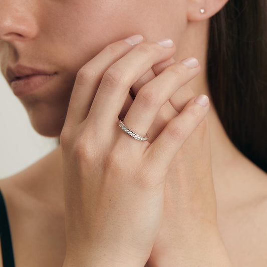 Memory ring 18k White Gold Diamond White, 1 ct, 28 Stones, brilliant, w-si