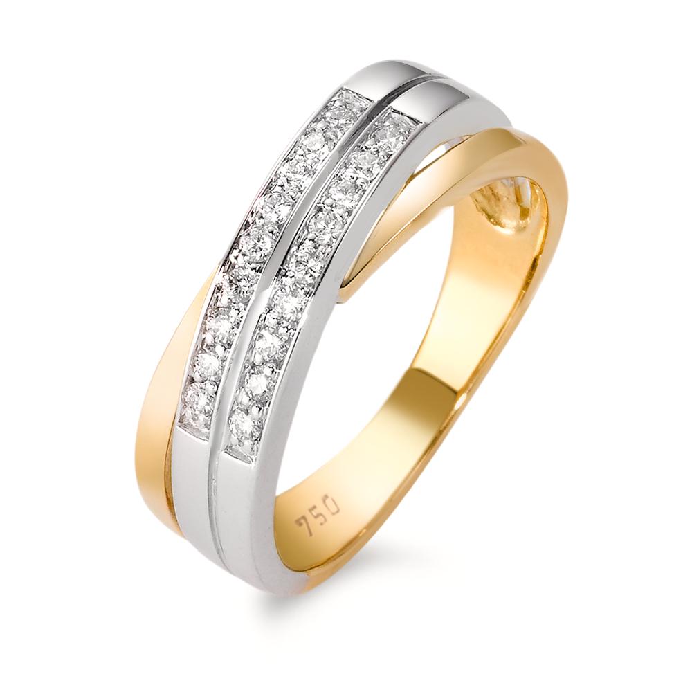 Ring 18k Yellow Gold, 18k White Gold Diamond 0.17 ct, 18 Stones, w-si