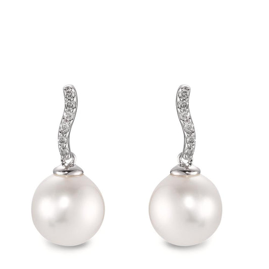 Drop Earrings 18k White Gold Diamond 0.13 ct, w-si Freshwater pearl, 12 Pearls, 10 mm