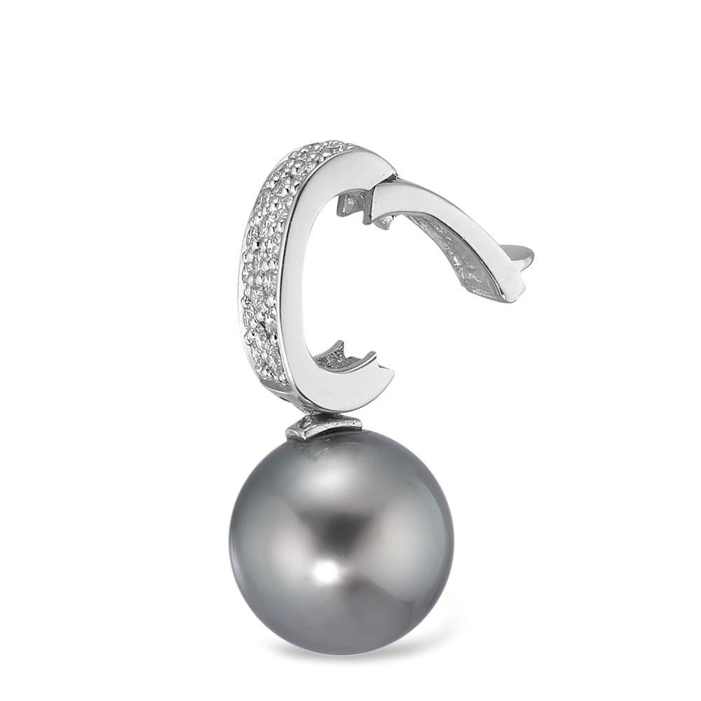 Pendant 18k White Gold Diamond 0.20 ct, 20 Stones, w-si Tahitian pearl Anthracite, 12.5 mm