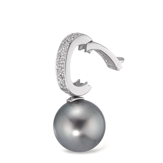 Pendant 18k White Gold Diamond 0.20 ct, 20 Stones, w-si Tahitian pearl Anthracite, 12.5 mm