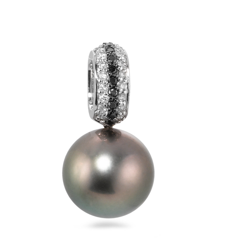 Pendant 18k White Gold Diamond Black, 0.135 ct, w-si Tahitian pearl, 25 Pearls, 11 mm
