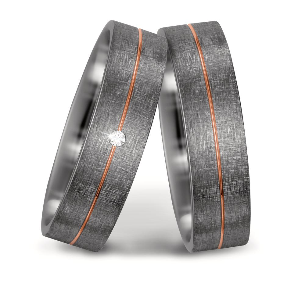 Wedding Ring Palladium 500 , 14k Red Gold Diamond White, 0.015 ct, w-si