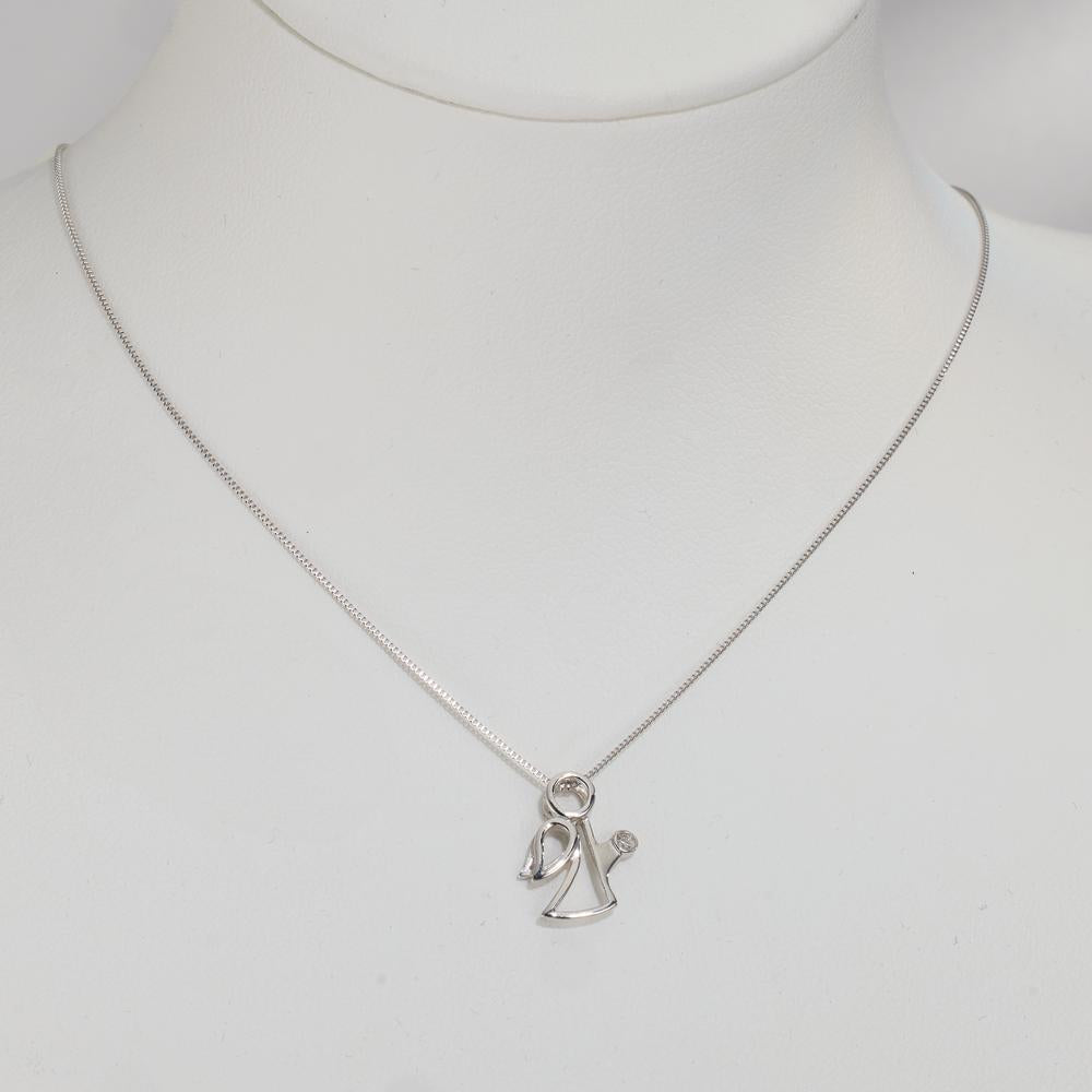 Pendant 18k White Gold Diamond 0.007 ct, w-si Angel