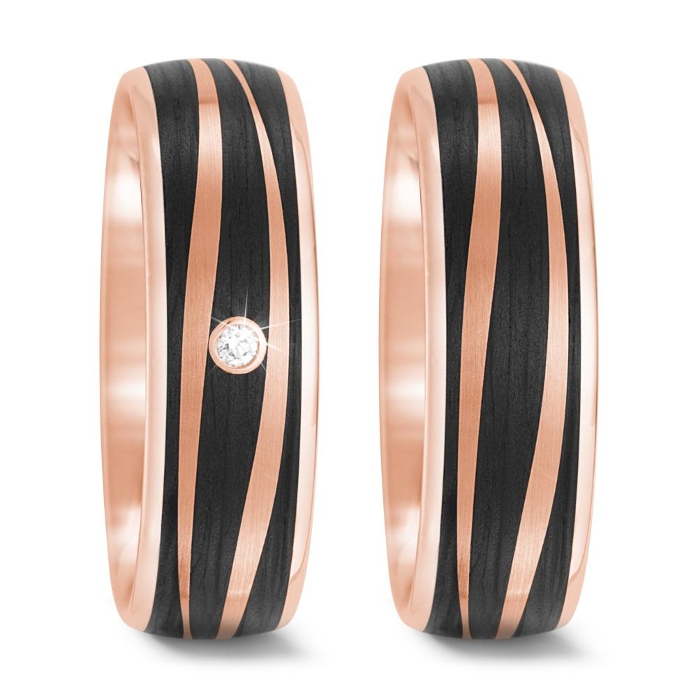 Wedding Ring 14k Rose Gold, Carbon Diamond 0.02 ct, tw-si