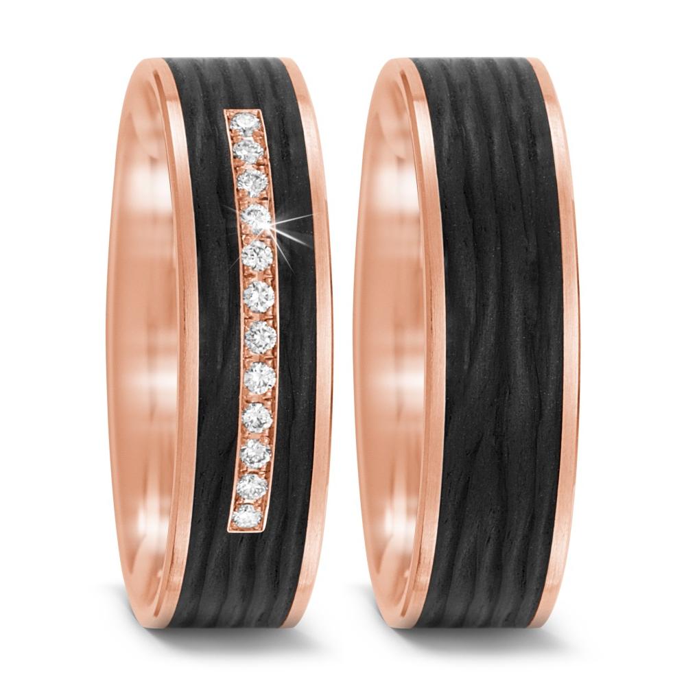 Wedding Ring 14k Rose Gold, Carbon Diamond 0.084 ct, 12 Stones, tw-si