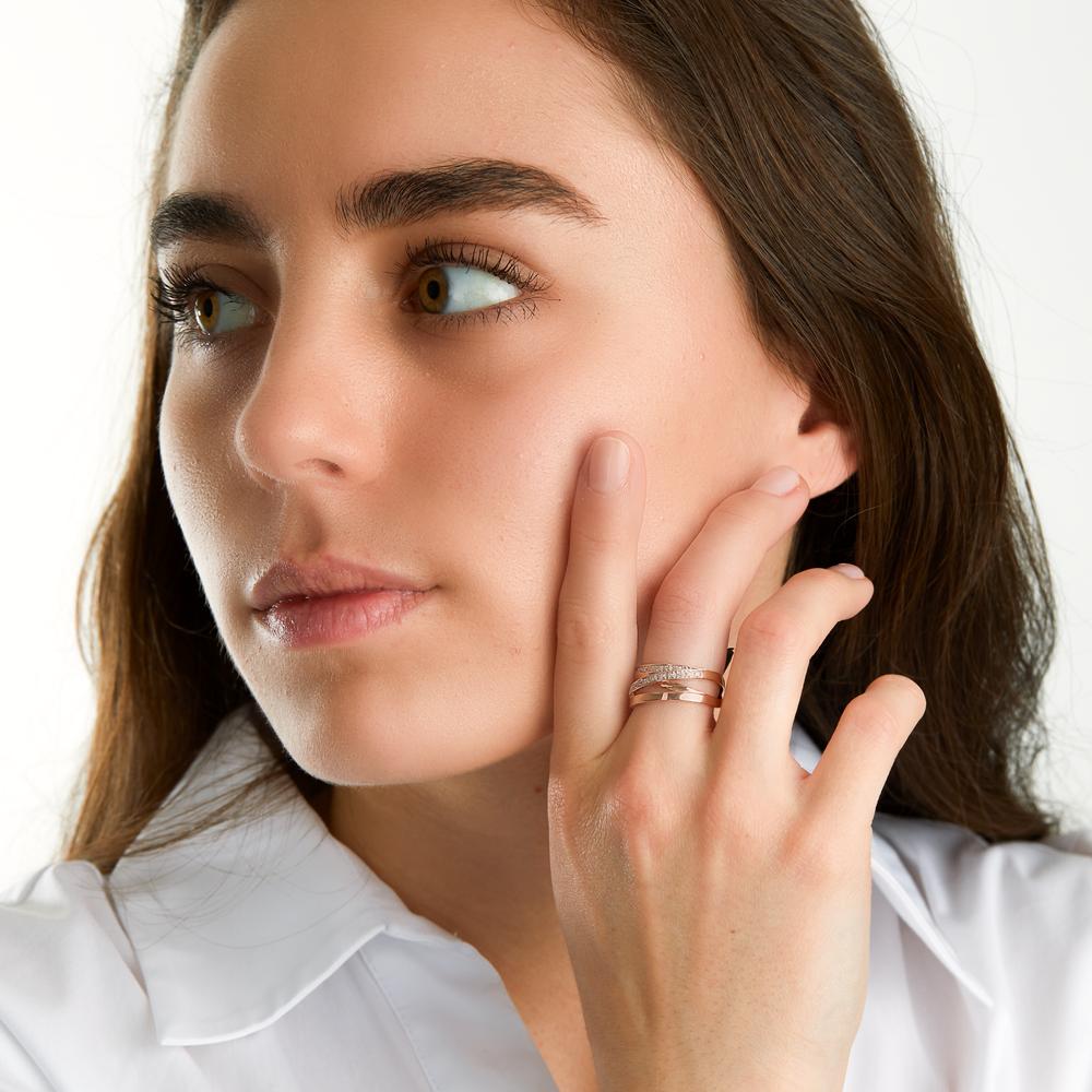 Ring 14k Rose Gold, 14k White Gold Diamond 0.10 ct, 17 Stones, w-si