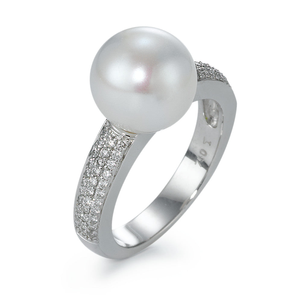 Ring 18k White Gold Diamond 0.32 ct, 66 Stones, w-si Freshwater pearl White, 10 mm