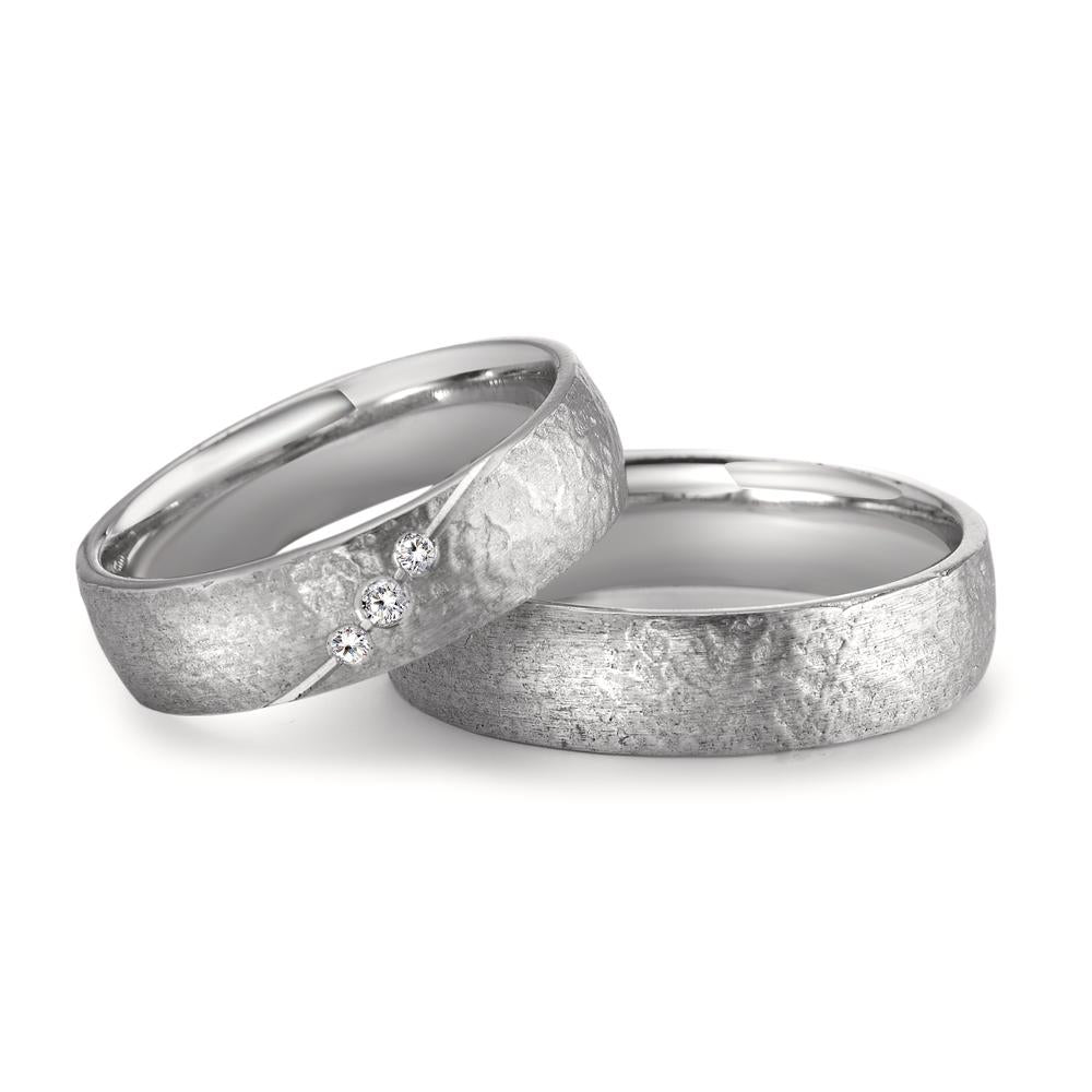 Wedding Ring 18k White Gold Diamond 0.04 ct, 3 Stones, tw-vsi