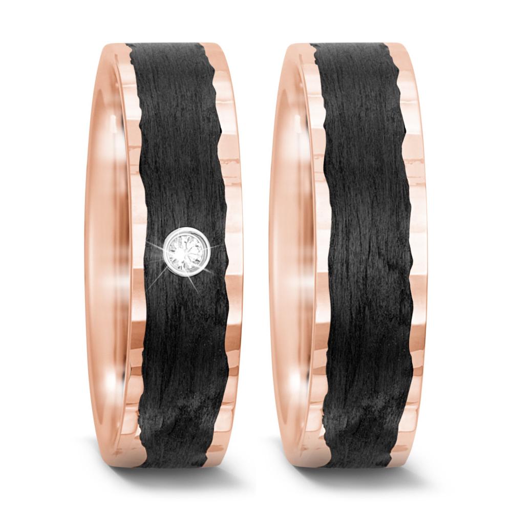 Wedding Ring 14k Rose Gold, Carbon