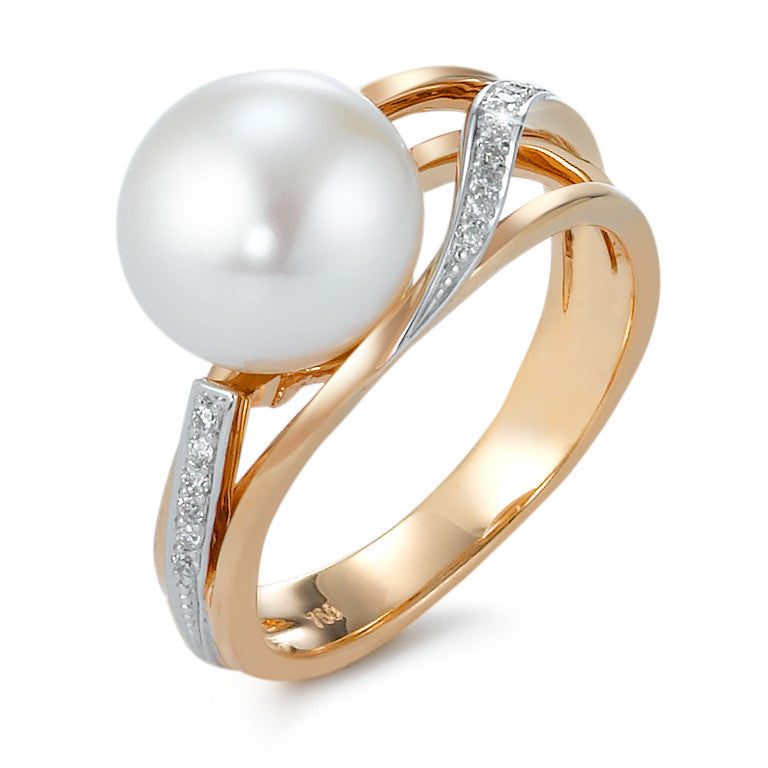 Ring 18k Red Gold Diamond 0.08 ct, 16 Stones, brilliant, w-si Freshwater pearl 9.5-10 mm