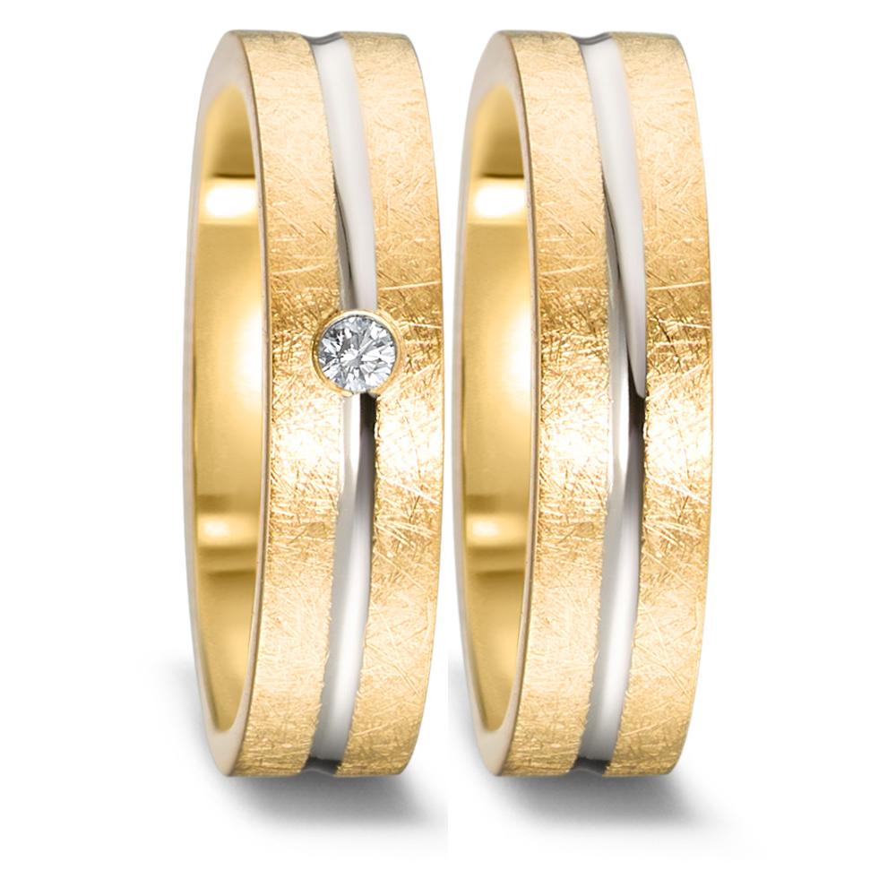 Wedding Ring 18k Yellow Gold, 18k White Gold Diamond 0.03 ct, w-si