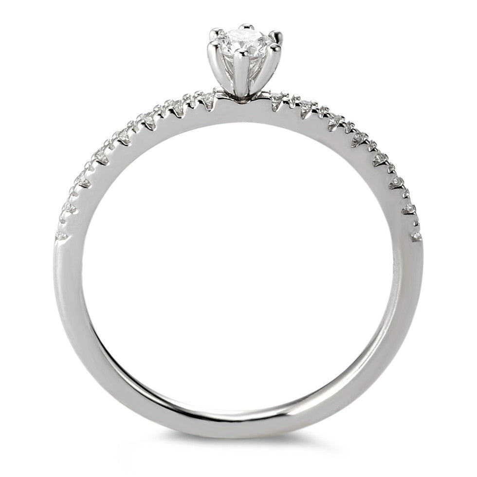 Solitaire ring 18k White Gold Diamond White, 0.20 ct, 17 Stones, brilliant, w-si