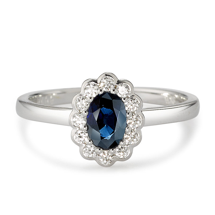 Ring 18k White Gold Diamond White, 0.18 ct, 12 Stones, brilliant, w-si, Sapphire