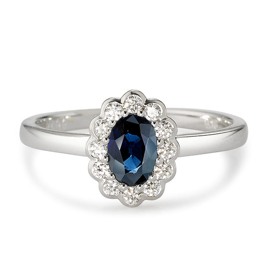 Ring 18k White Gold Diamond White, 0.18 ct, 12 Stones, brilliant, w-si, Sapphire