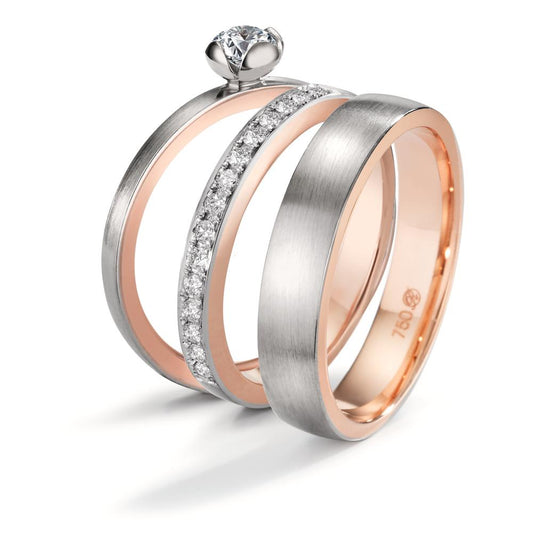 Memory ring 18k Red Gold, 18k White Gold Diamond 0.15 ct, 15 Stones, tw-vsi