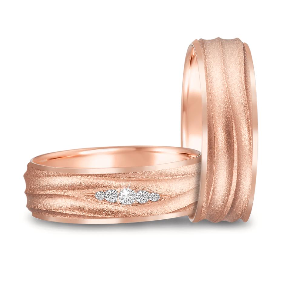 Wedding Ring 18k Red Gold Diamond 0.077 ct, 5 Stones, w-si