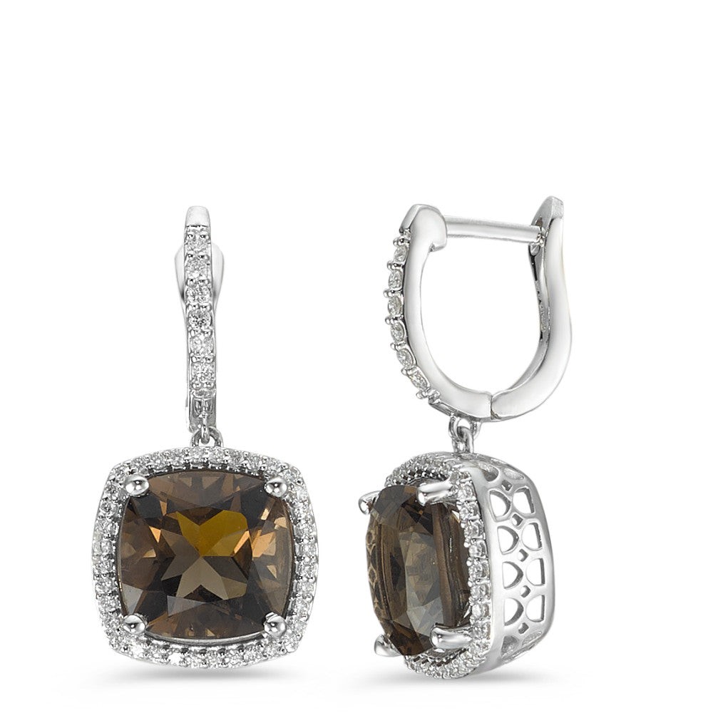 Drop Earrings 18k White Gold Smoky quartz 2 Stones, Diamond White, 0.25 ct, 76 Stones, w-pi3