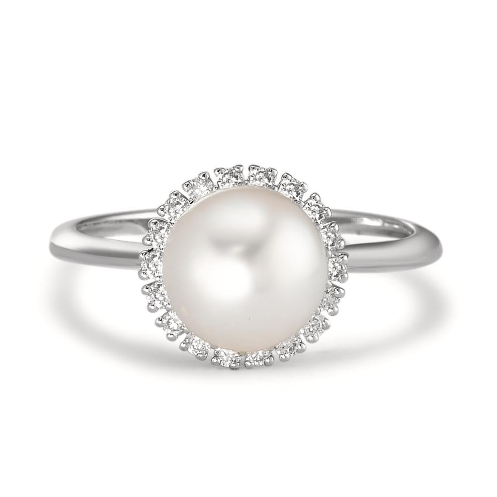 Ring 18k White Gold Diamond 0.18 ct, w-si Freshwater pearl White, 8 mm