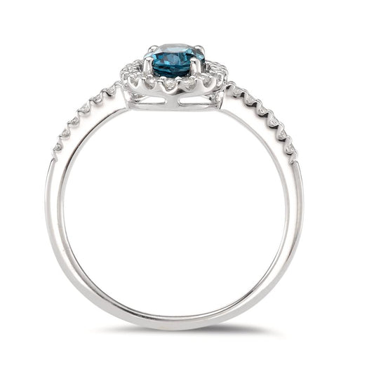 Ring 18k White Gold London Blue Topaz oval, Diamond White, 0.19 ct, w-si