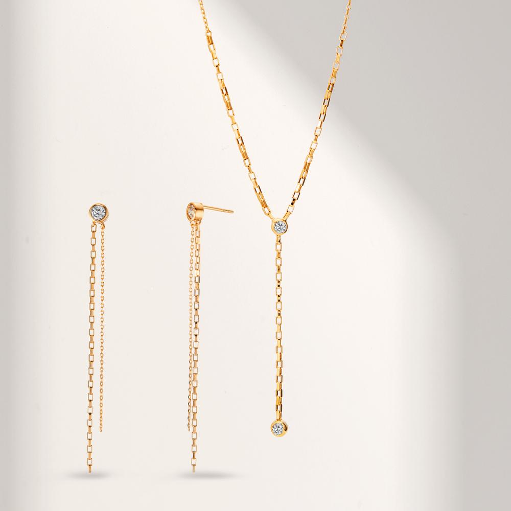 Necklace Bronze Zirconia 2 Stones Gold plated 40-45 cm