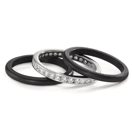 Ring 18k White Gold, Carbon Diamond 1 ct, 28 Stones, w-si