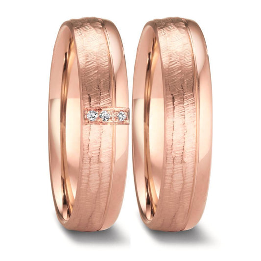 Wedding Ring 18k Rose Gold Diamond 0.015 ct, 3 Stones, w-si