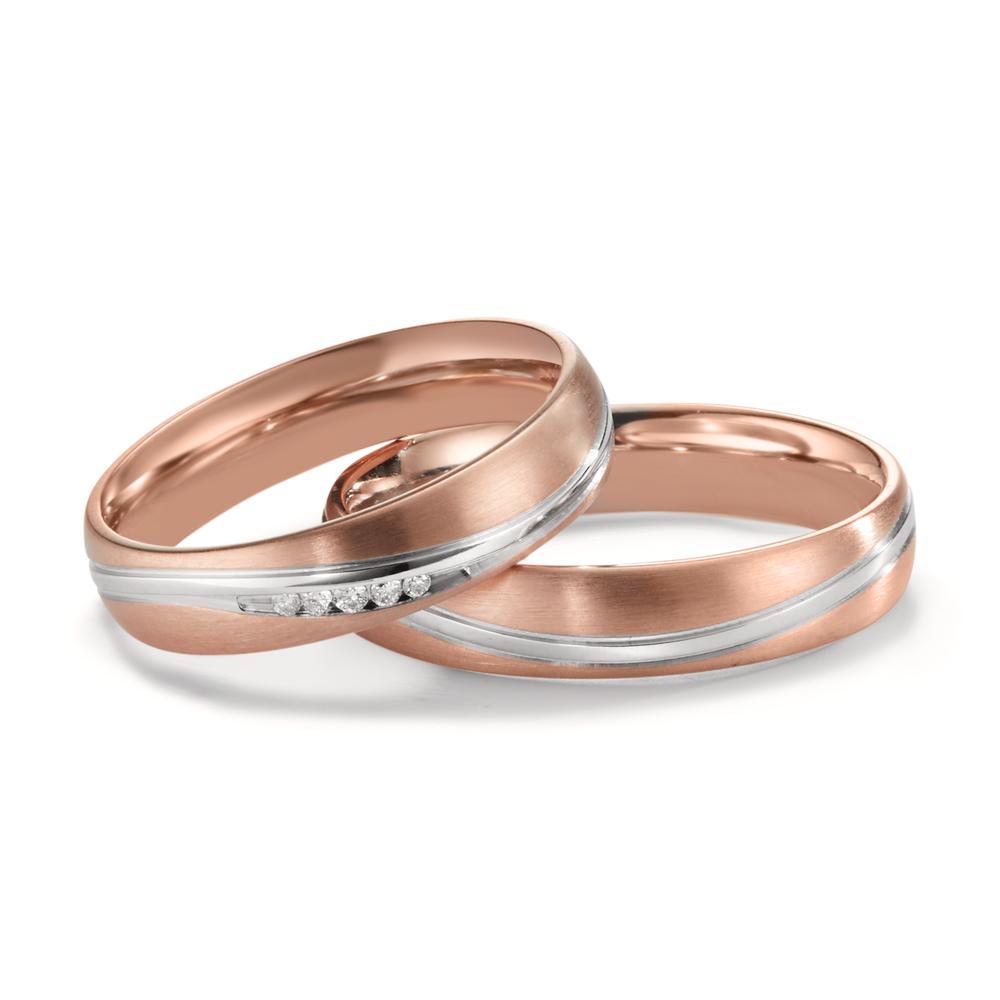 Wedding Ring 18k White Gold, 18k Red Gold Diamond 0.036 ct, 5 Stones, w-si