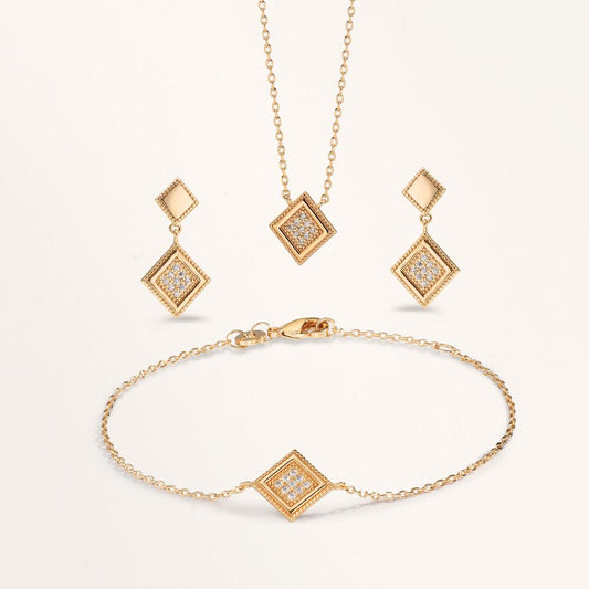 Bracelet Bronze Zirconia 9 Stones Gold plated 16-18 cm