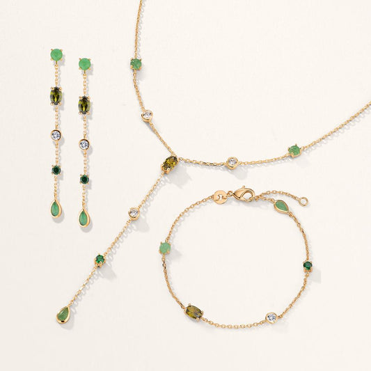 Bracelet Bronze Aventurine 5 Stones Gold plated 16-18 cm