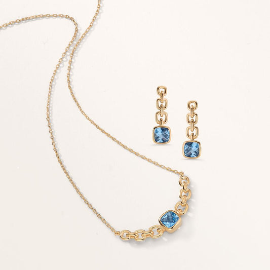 Drop Earrings Bronze Zirconia 2 Stones Gold plated