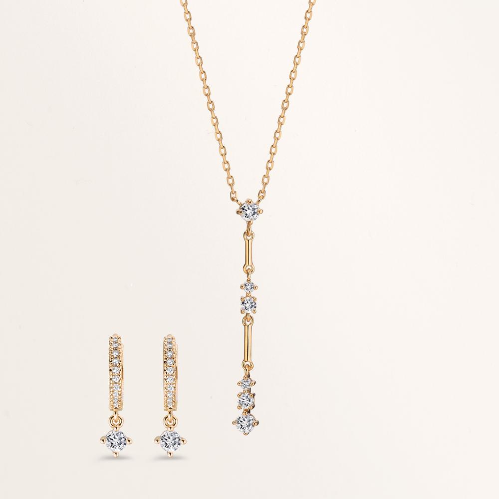 Necklace Bronze Zirconia 6 Stones Gold plated 40-45 cm