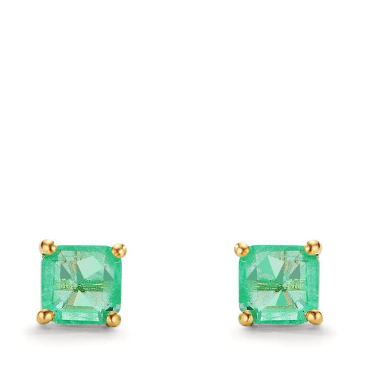Stud earrings 18k Yellow Gold Quartz crystal Green, 2 Stones Ø6 mm
