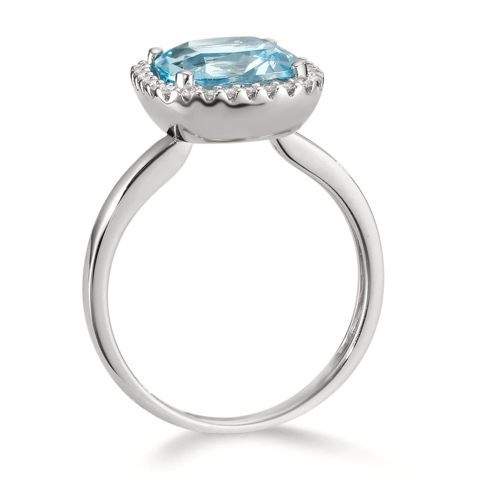 Ring 18k White Gold Diamond 0.14 ct, w-si, Topaz Blue, 0.69 ct Ø12 mm