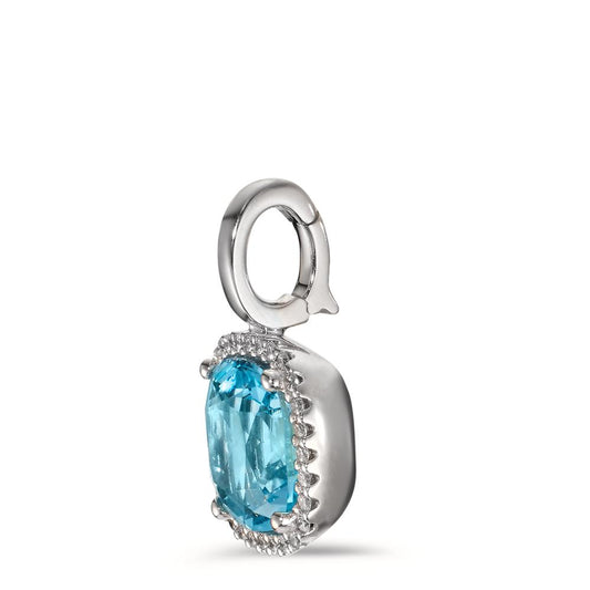 Pendant 18k White Gold Diamond 0.14 ct, w-si, Topaz Blue, 0.69 ct Ø11.5 mm
