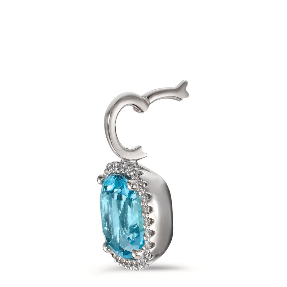Pendant 18k White Gold Diamond 0.14 ct, w-si, Topaz Blue, 0.69 ct Ø11.5 mm