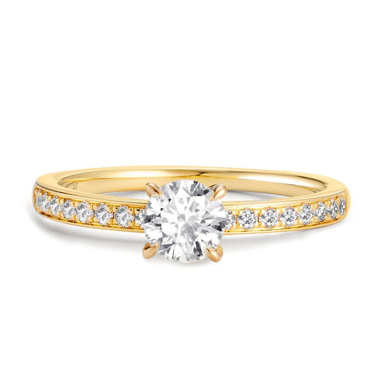 Solitaire ring 18k Yellow Gold Diamond 0.47 ct, brilliant, w-si, Diamond 0.18 ct, 18 Stones, brilliant, w-si