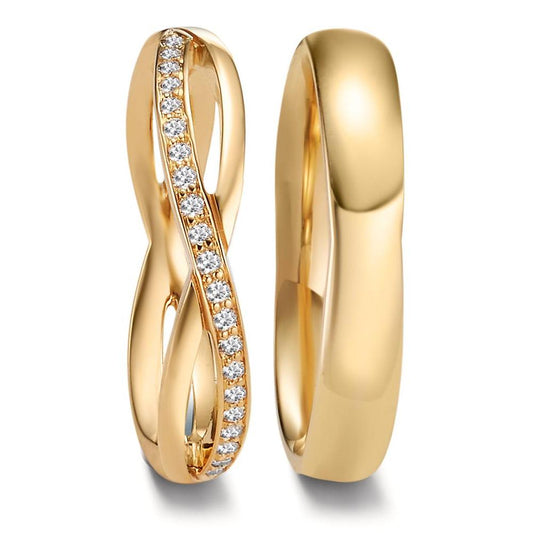 Wedding Ring 18k Yellow Gold Diamond 0.095 ct, 19 Stones, w-vsi