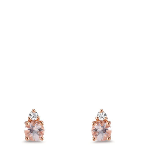 Stud earrings 18k Red Gold Morganite Pink, 2 Stones, Diamond 0.05 ct, 2 Stones, w-si