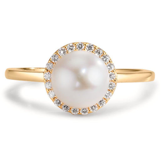 Ring 18k Yellow Gold Diamond 0.125 ct, w-si Freshwater pearl 7-7.5 mm