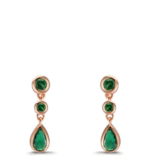 Drop Earrings Silver Zirconia Green, 6 Stones Rose Gold plated